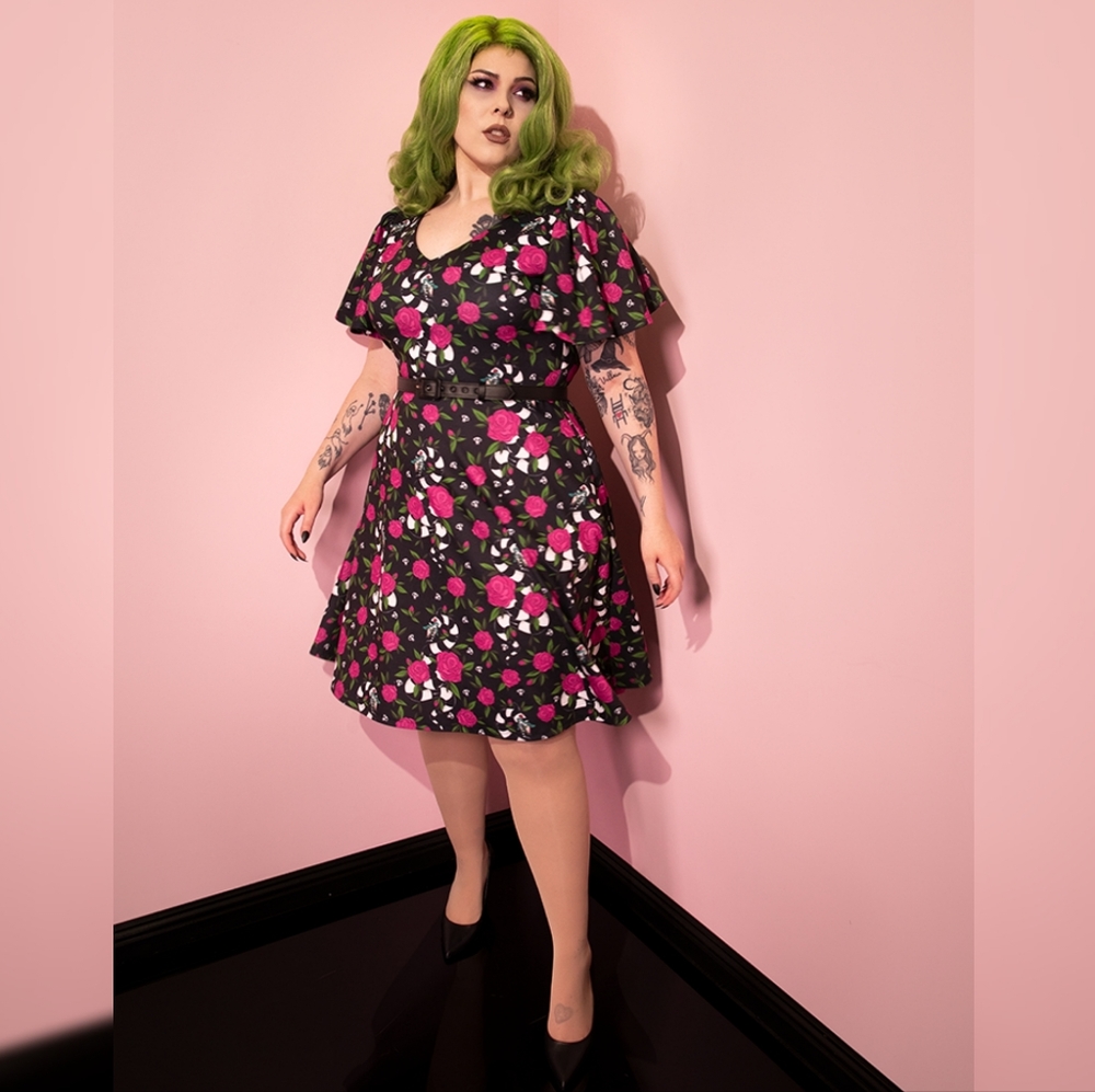 Vixen by Micheline Pitt BEETLEJUICE™ SANDWORM & ROSES SWING DRESS 2X
